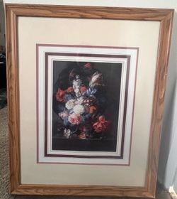 Vintage Framed Floral Still Life Art Print Wood Frame Matted Wall Decor 32x25
