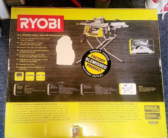 ryobi 10 in. expanded capacity table saw with rolling stand