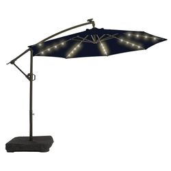 10ft Solar LED Outdoor Cantilever Patio Umbrella with Base