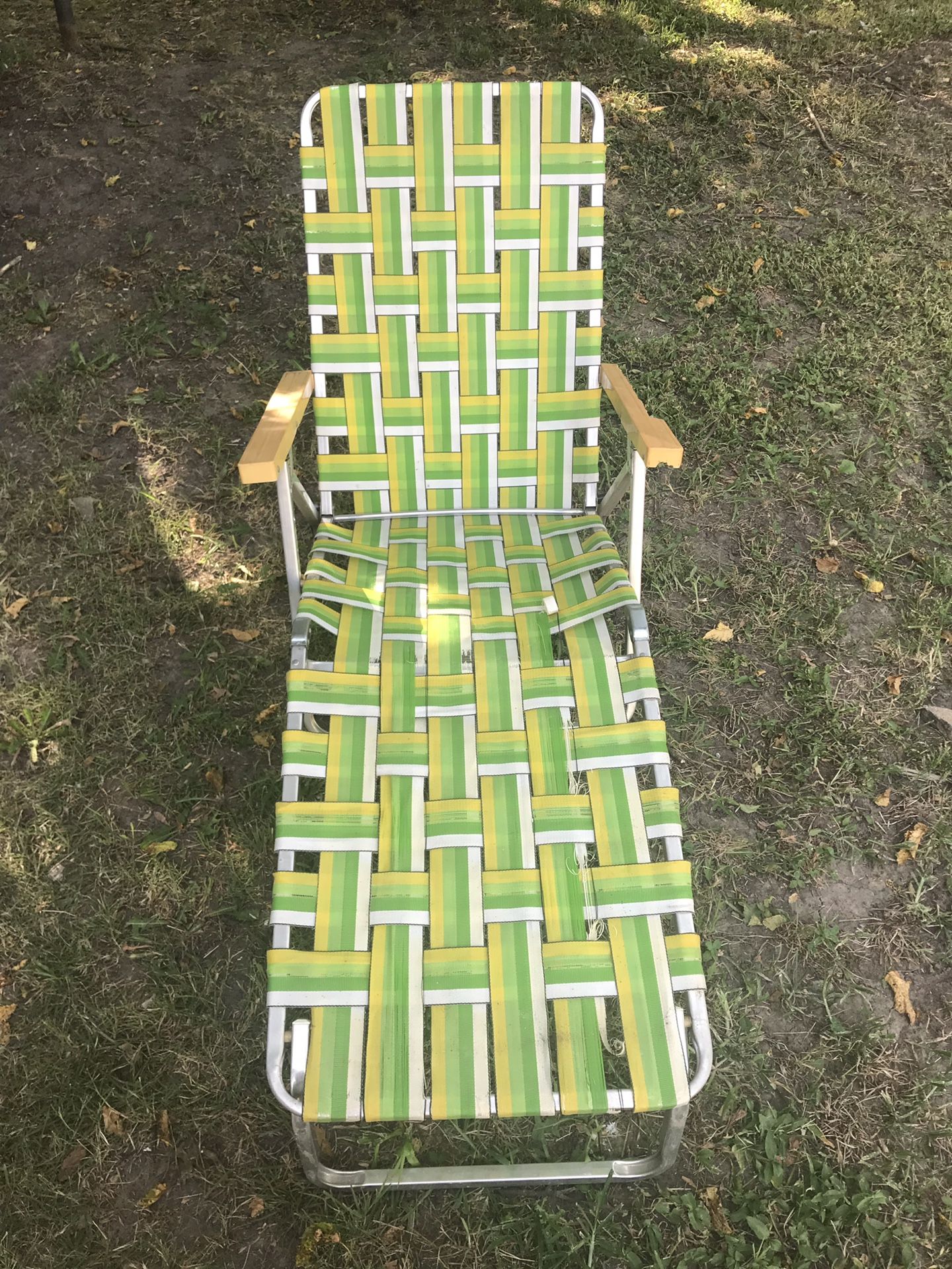 Vintage Webbed Folding Chaise Lounge Chair