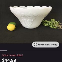 Anchor Hocking milk glass Harvest Grape pattern Salad/Punch Bowl