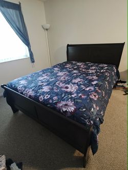 Queen Bed Frame, Box spring and Mattress (Dark Brown)