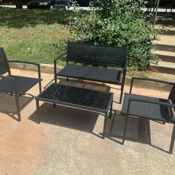 Brand New 4 Pieces Patio Furniture Set Outdoor Garden Patio Conversation Sets Poolside Lawn Chairs with Glass Coffee Table Porch Furniture (Black)