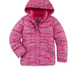 Xersion Girls Hooded Puffer Jacket Pink Space Dye, M 10/12, Water