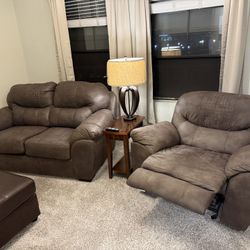 Brown Reclining Living Room Set (Sofa, Recliner & Ottoman)