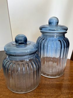 Blue glass storage jars