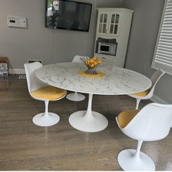 White Marble Look Tulip Table Set