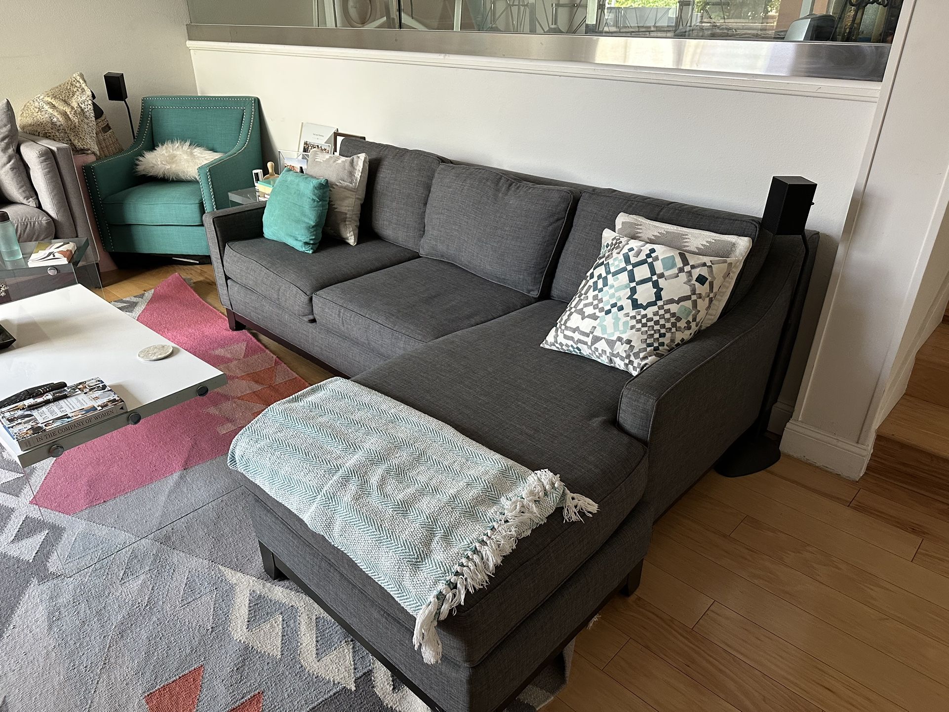 3-seater Macy's Charcoal Grey Sofa With Reversible Chaise In Great Condition