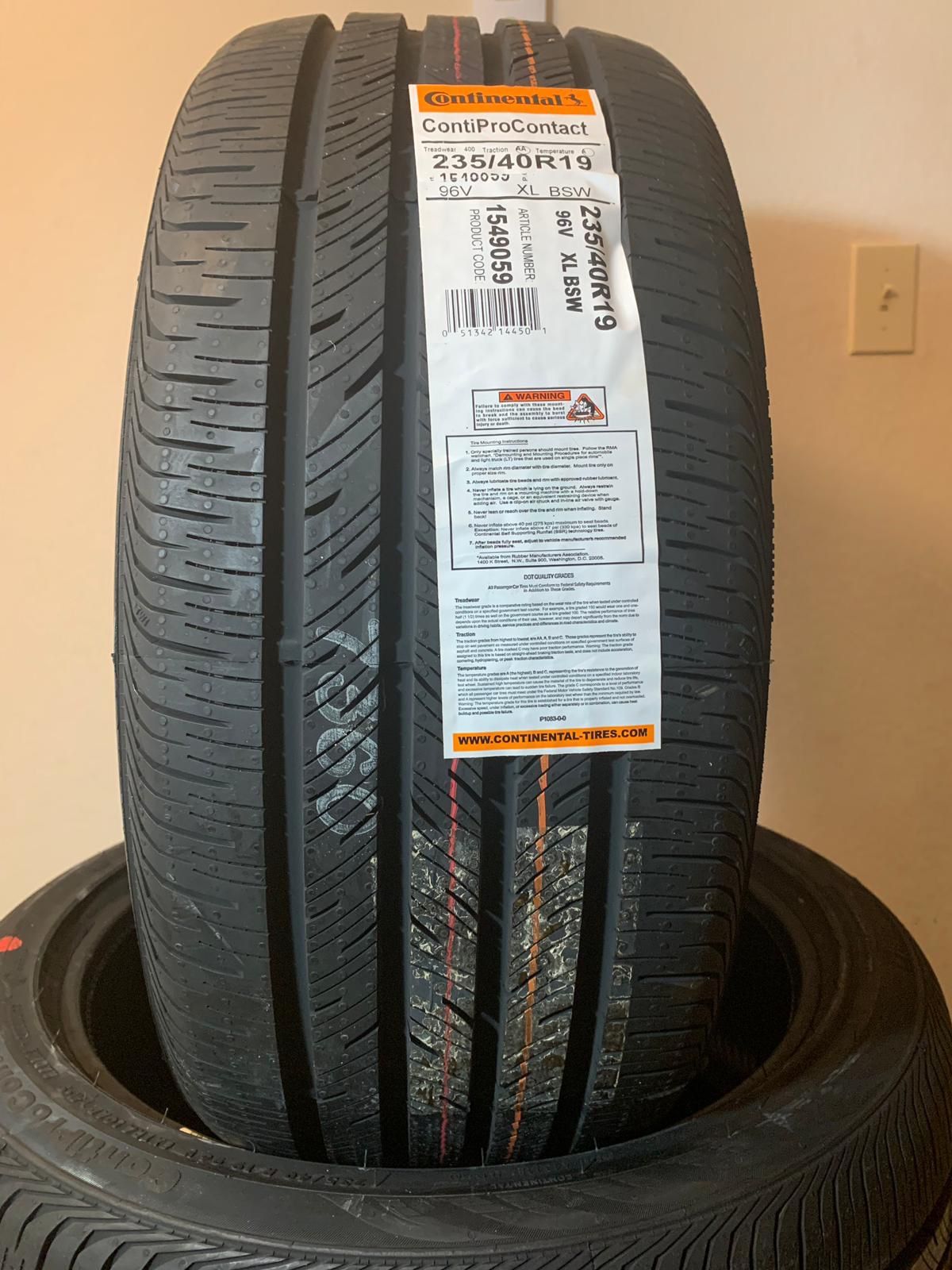 4 New 235/40R19 96V XL BSW Continental ContiProContact 15490590000 235 40 19 Tire. Condition is New.
