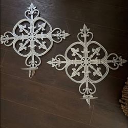 Two Metal Wall Hanging Candle Holders 