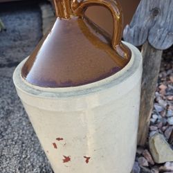Stoneware Pottery Jug 2 Gallon Shoulder Crock Jug Handle Antique Primitive 17"