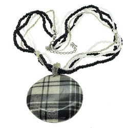 Black and White Large Medallion Multi Strand Necklace - 80s Style Statement Jewelry Accessory - Vintage Style Woman Teen Jewelry Gift