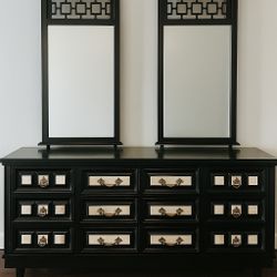 Refinished 9-Drawer Dresser - Tricorn Black & Natural Wood