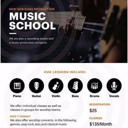 Music Lessons (Piano, Guitar, Bass, Violin, Drums & Vocals)