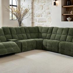 Brand New Jade Green Super Plush Chenille Power Reclining Sectional Sofa 