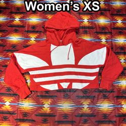 Adidas Cropped Hoodie Women’s Size XS Red White Logo Long Sleeve Sweater