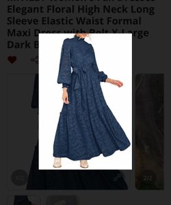 Elegant Navy Blue High-Neck Maxi Dress **missing Belt** XL