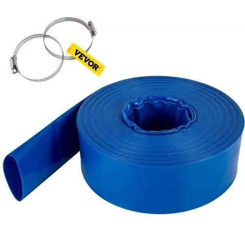 Discharge Hose, 4\" x 105\', PVC Lay Flat Hose, Heavy Duty Backwash Drain Hose with Clamps, Weather-proof & Burst-proof, Ideal for Swimming Pool & Wat