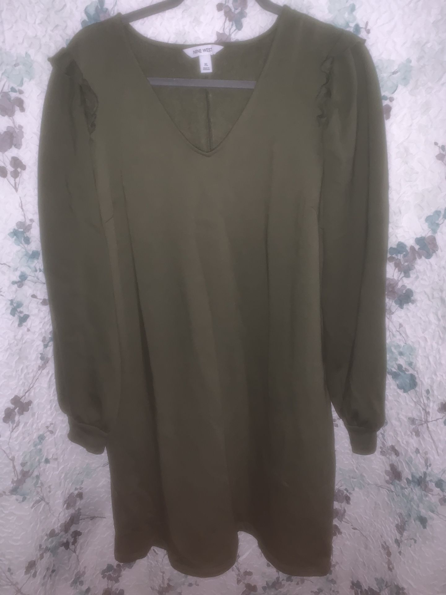 Nine West Sweatshirt Dress Maddie olive green Xlarge NWT Long Sleeve NWT retail price $50