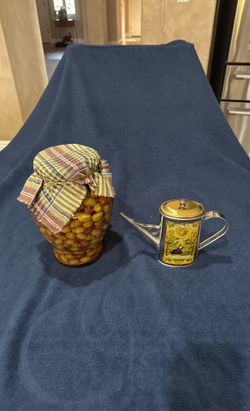 Decorative Jar Of Olives And Olive Oil Dispenser