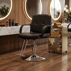 Barber Chair for Hair Stylist- 360° Swivel, Adjustable Height, Capacity 350 LBS with Heavy Duty Hydraulic Pump,BLACK