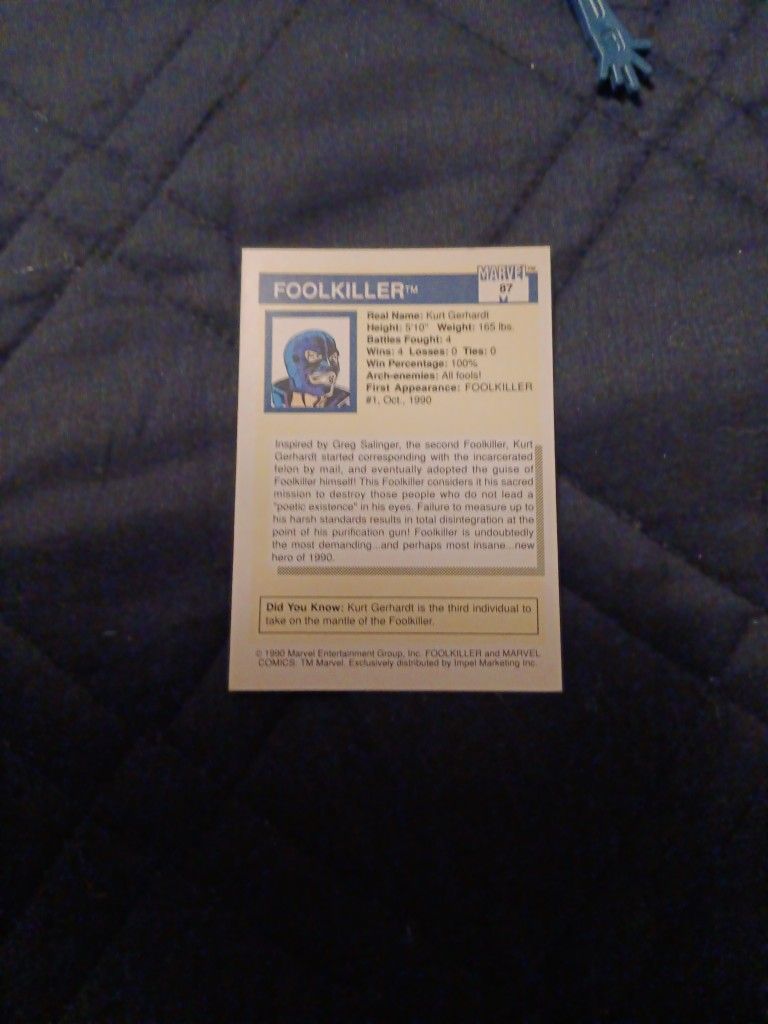 Marvel Comics Card The 1990 FOOLKILLLER