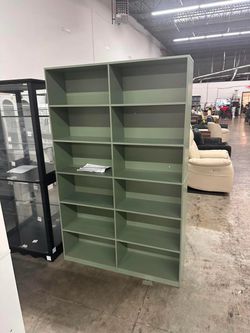 Bookshelf Tall Bookcase, 6-Tier Double Wide Bookshelves, Green
