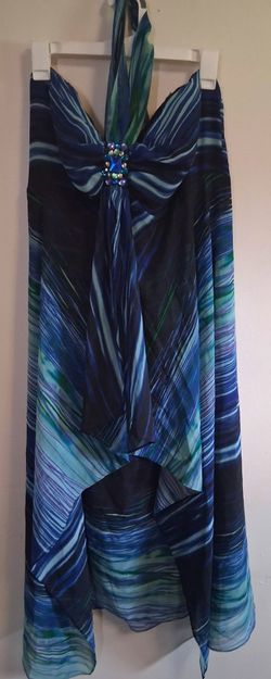 Halter Maxi Dress Blue Green Multicolor size 14