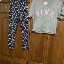 Victoria’s secret’s pink women’s size xs ultimate legging, gray tee