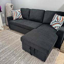 Modern Gray Sleeper Sectional Sofa with Storage – Pull-Out Bed Couch