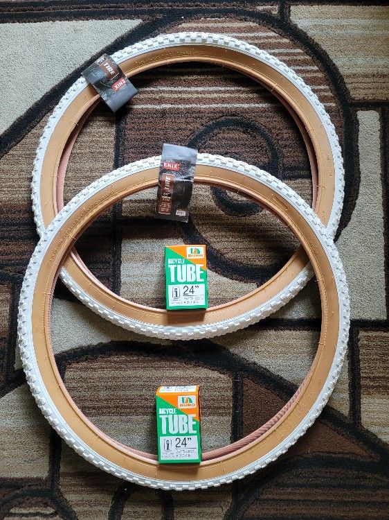 NEW Bicycle Bmx Tires 24" White Classic Knobby Tread