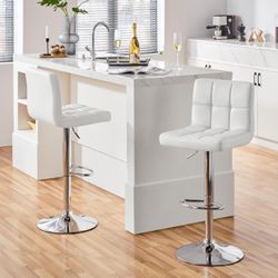 Yaheetech Bar Stools Set of 2 Adjustable Counter Height Barstools White