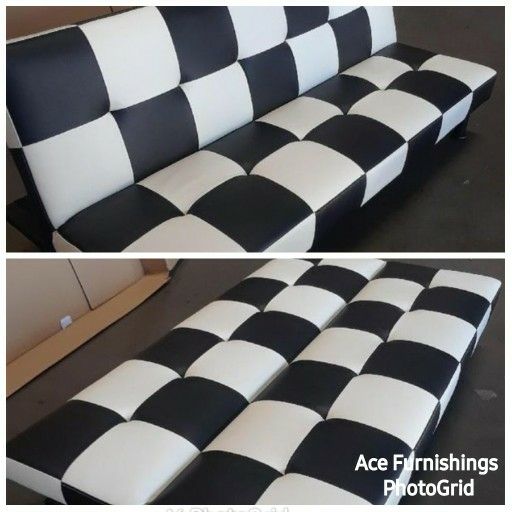Brand New Checkered Leather Tufted Futon