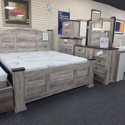 Gray Wood Bedroom Set with Dresser and Mirror 🚚WE DELIVER🚚