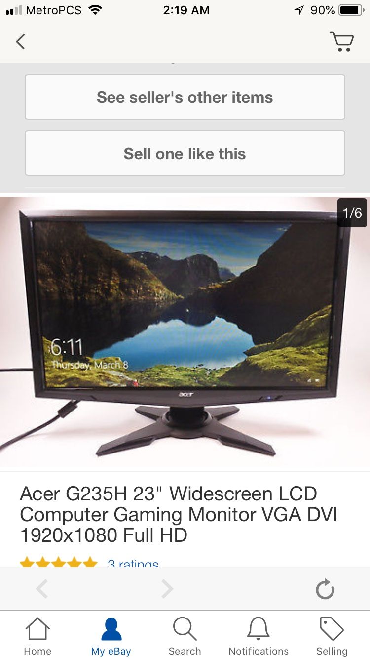 Acer G235H 23” Widescreen LCD computer Gaming Monitor VGA DVI 1920 x 1080 Full HD