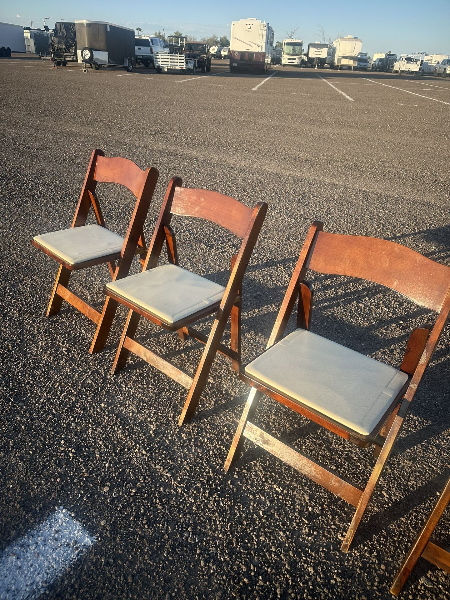 19 Wooden Folding Chairs + Rolling Rack (Fits 30 Chairs)