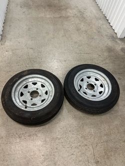 Pair 4.80-12 Trailer Tires Wheels 4 Lug Load Range B 12” Galvanized Rims