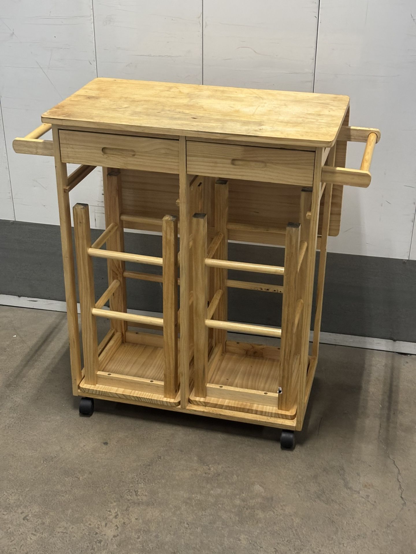 VINGLI Portable Kitchen Islands with 2 Square Stools, Pine Burlywood, 32.09 in