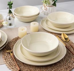 New AmorArc Ceramic Dinnerware Set for 6, 18Pcs Plates and Bowls Dishes Stoneware, Ivory