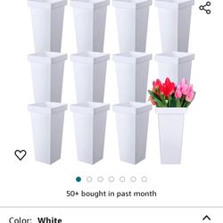 Flower Buckets 13.4 Inch Plastic Floral Bucket for Cut Flowers Modern Square Vases for Centerpieces Display Decorative Plastic Vases for Table Home We