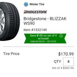 Bridgestone Blizzak WS90  Snow Tires