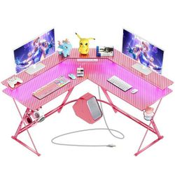 Gaming Desk 50.4” with RGB Light And Power Outlets With USB Ports (Small Damages Shown In The Pictures) 