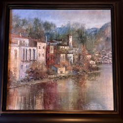 Large Framed Fine Art Print By Michael Longo Landscape in Impressionist Style 35"x35"