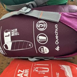 Camping gear sleeping bags, cups, plates, bowls, pillows, sleeping pad