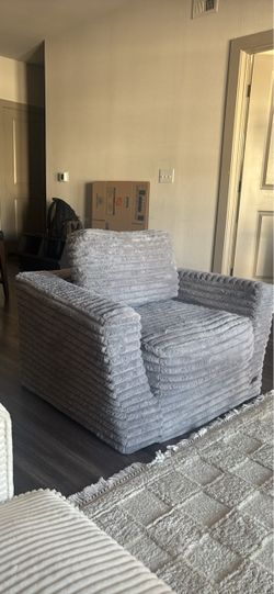 Gray Corduroy Fabric Accent Chair