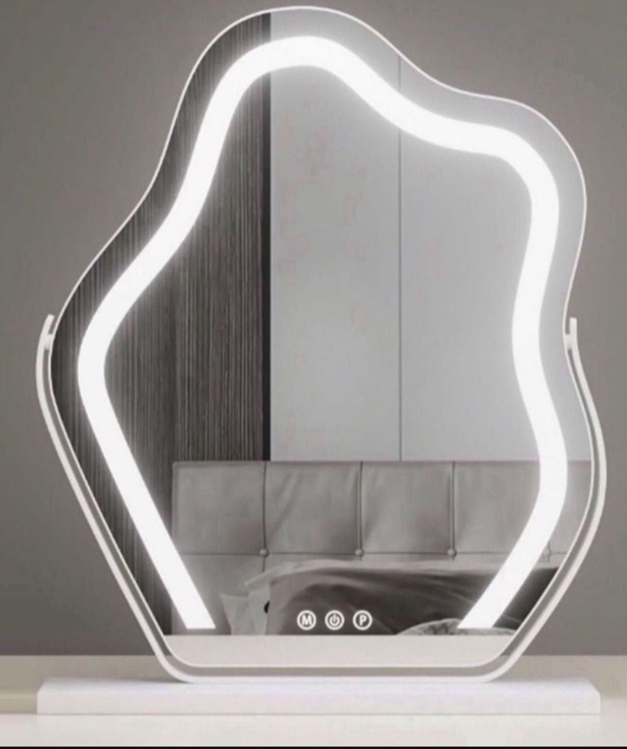 Vertical Vanity Mirror,Anti-Fog Large Circle Makeup Mirror, 3-Color Dimmable LED Light,Cloud Shaped Makeup Mirror with LED Light(Color:White