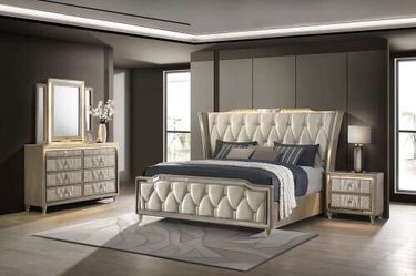 Glam Tufted Bedroom Set with Dresser and Mirror