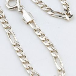 925 Silver FIGARO Link Style Necklace Made In ITALY 