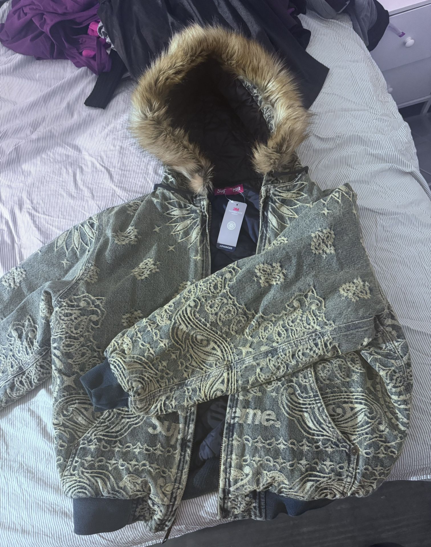 Supreme Bandana Jacquard Denim Hooded Work Jacket Size Small