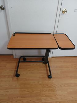 Overbed/Laptop Table, Tilting Mast, Height Adjustable with Casters. Split Top